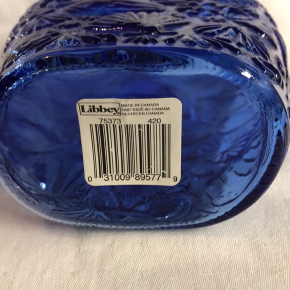 Cobalt Blue Bottle with Sea Shell Design by Libbey Made in Canada - Picture 7 of 10